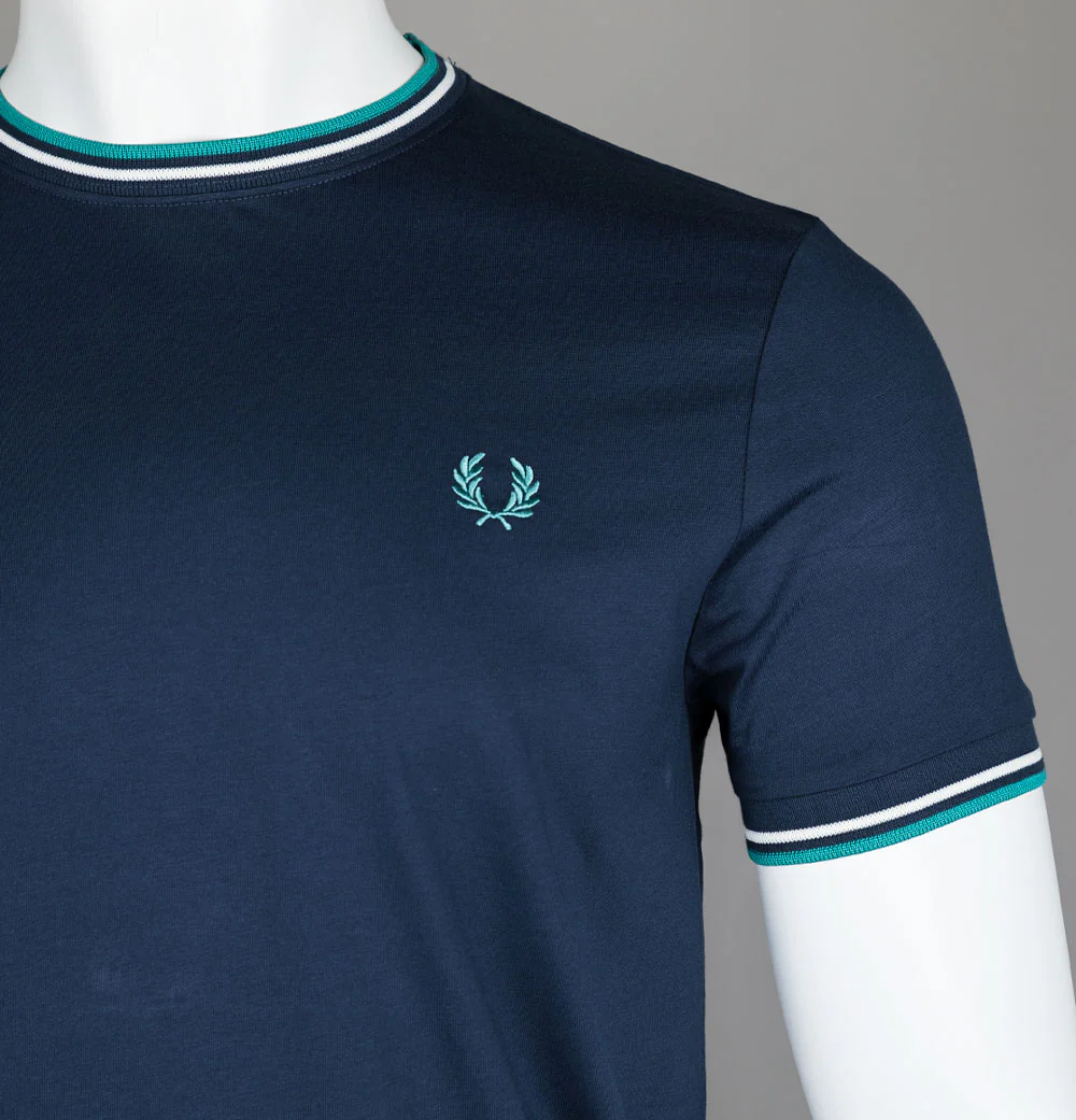 Fred Perry Twin Tipped T-Shirt Tennis Blue/Snow White/Deep Mint - Image 3