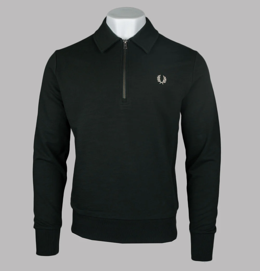 Fred Perry Zip Neck Collar Sweatshirt Night Green