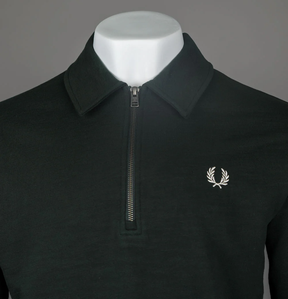 Fred Perry Zip Neck Collar Sweatshirt Night Green - Image 3