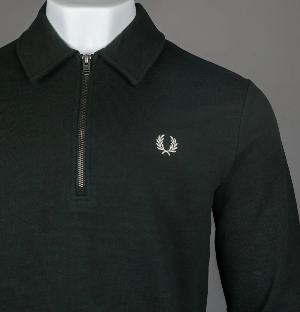 Fred Perry Zip Neck Collar Sweatshirt Night Green - Image 4