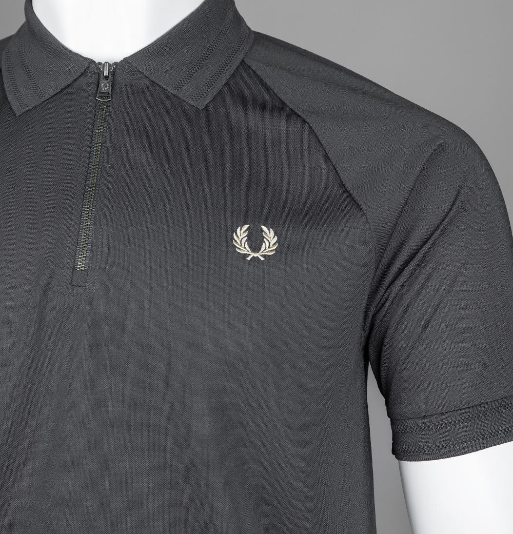 Fred Perry Zip Neck Polo Shirt Anchor Grey - Image 4