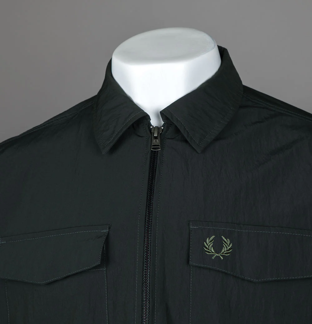 Fred Perry Zip Through Overshirt Night Green - Image 3