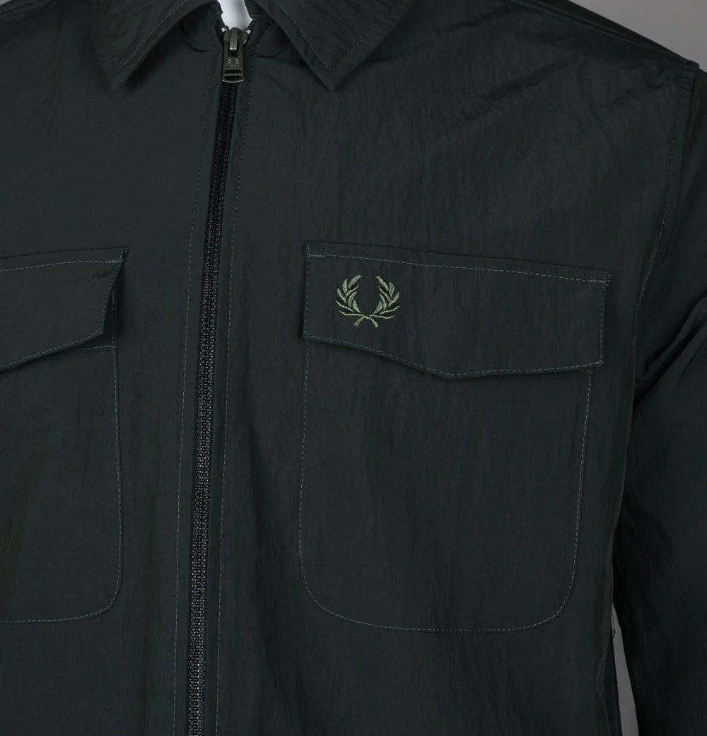 Fred Perry Zip Through Overshirt Night Green - Image 4