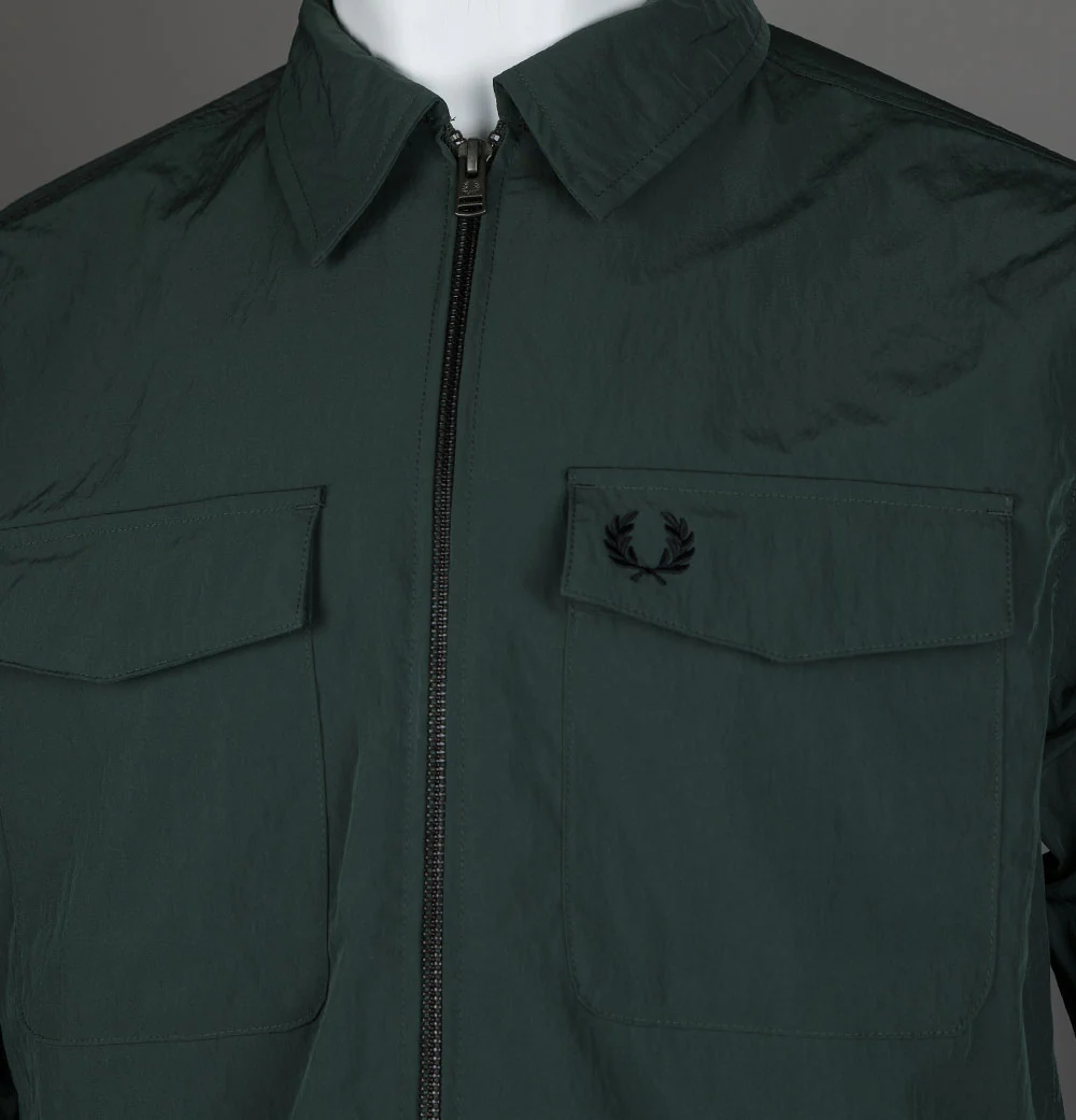 Fred Perry Zip Through Overshirt Court Green - Image 3