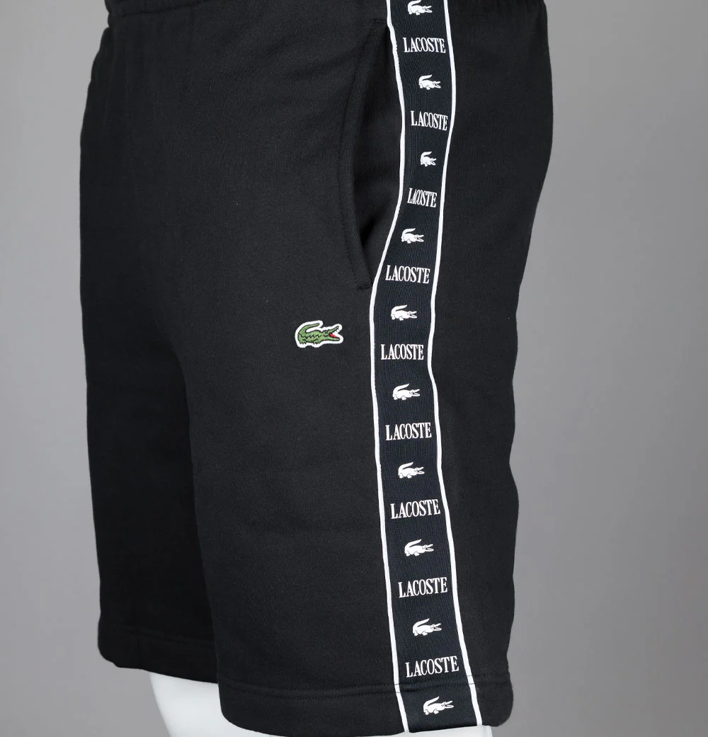 Lacoste Logo Stripe Jog Shorts Black - Image 4