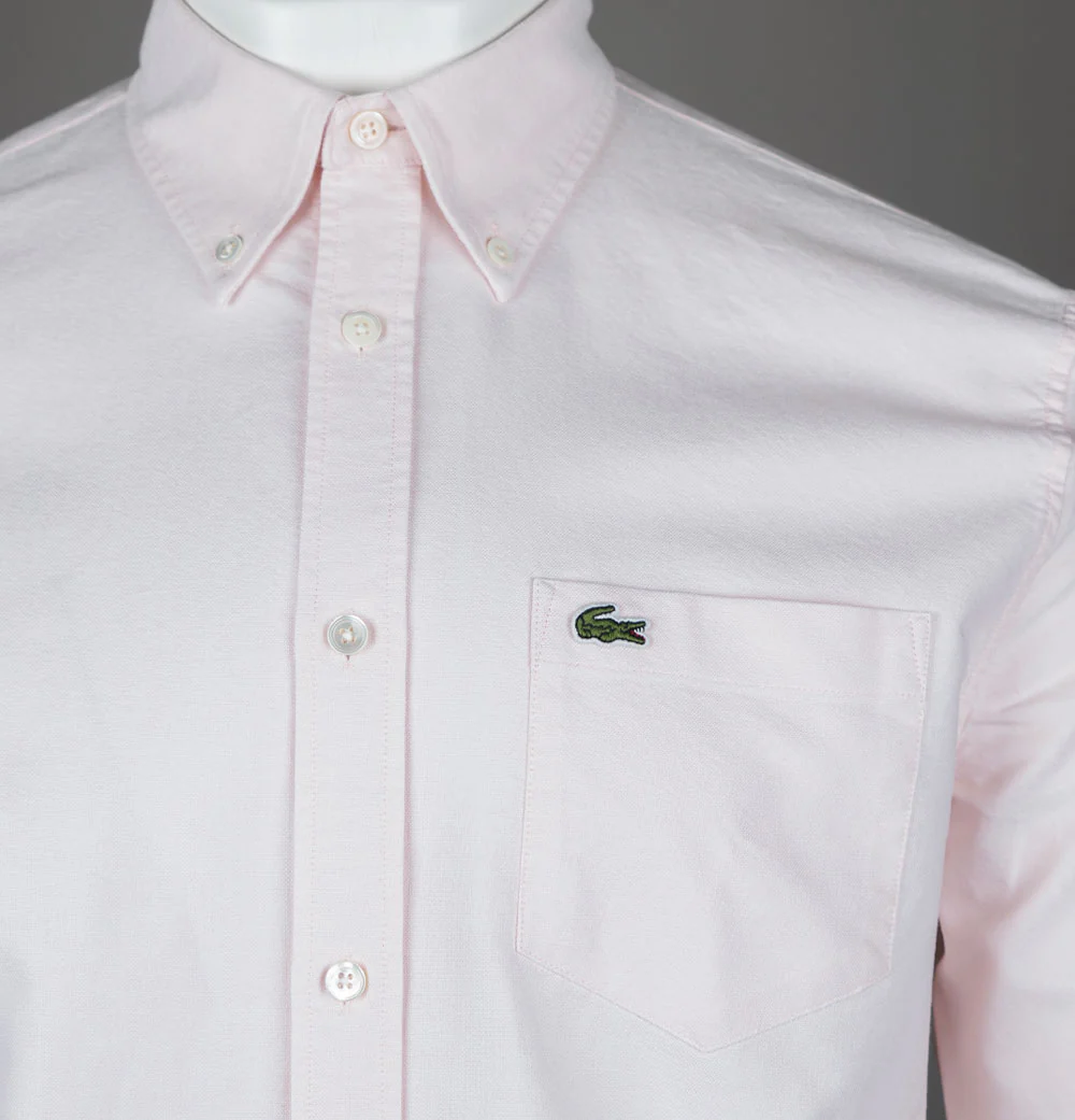 Lacoste Regular Fit Cotton Oxford Shirt Pale Pink - Image 3