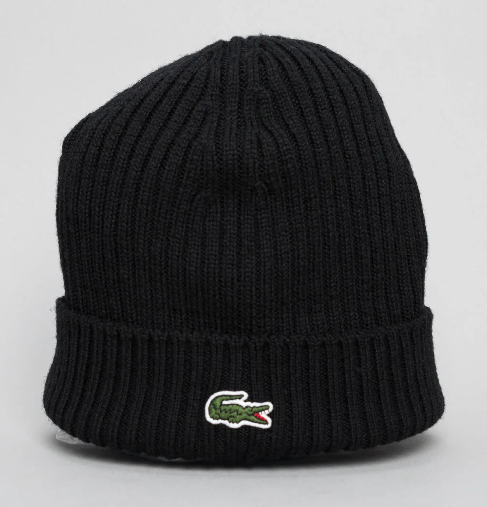 Lacoste Ribbed Wool Beanie Black