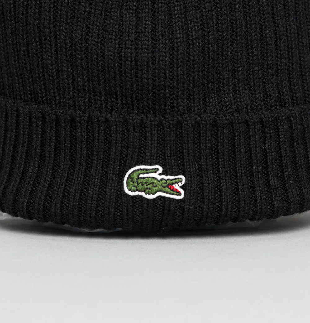 Lacoste Ribbed Wool Beanie Black - Image 3