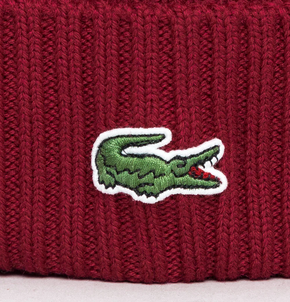 Lacoste Ribbed Wool Beanie Bordeaux - Image 4
