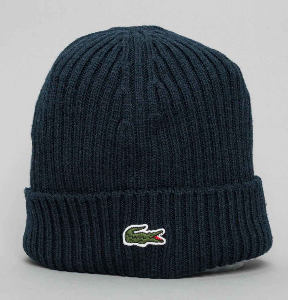 Lacoste Ribbed Wool Beanie Navy