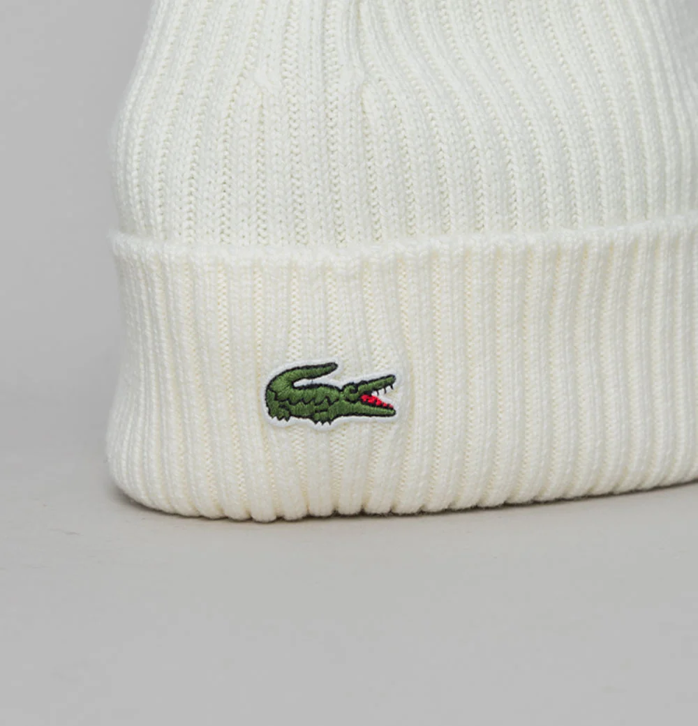 Lacoste Ribbed Wool Beanie White - Image 3
