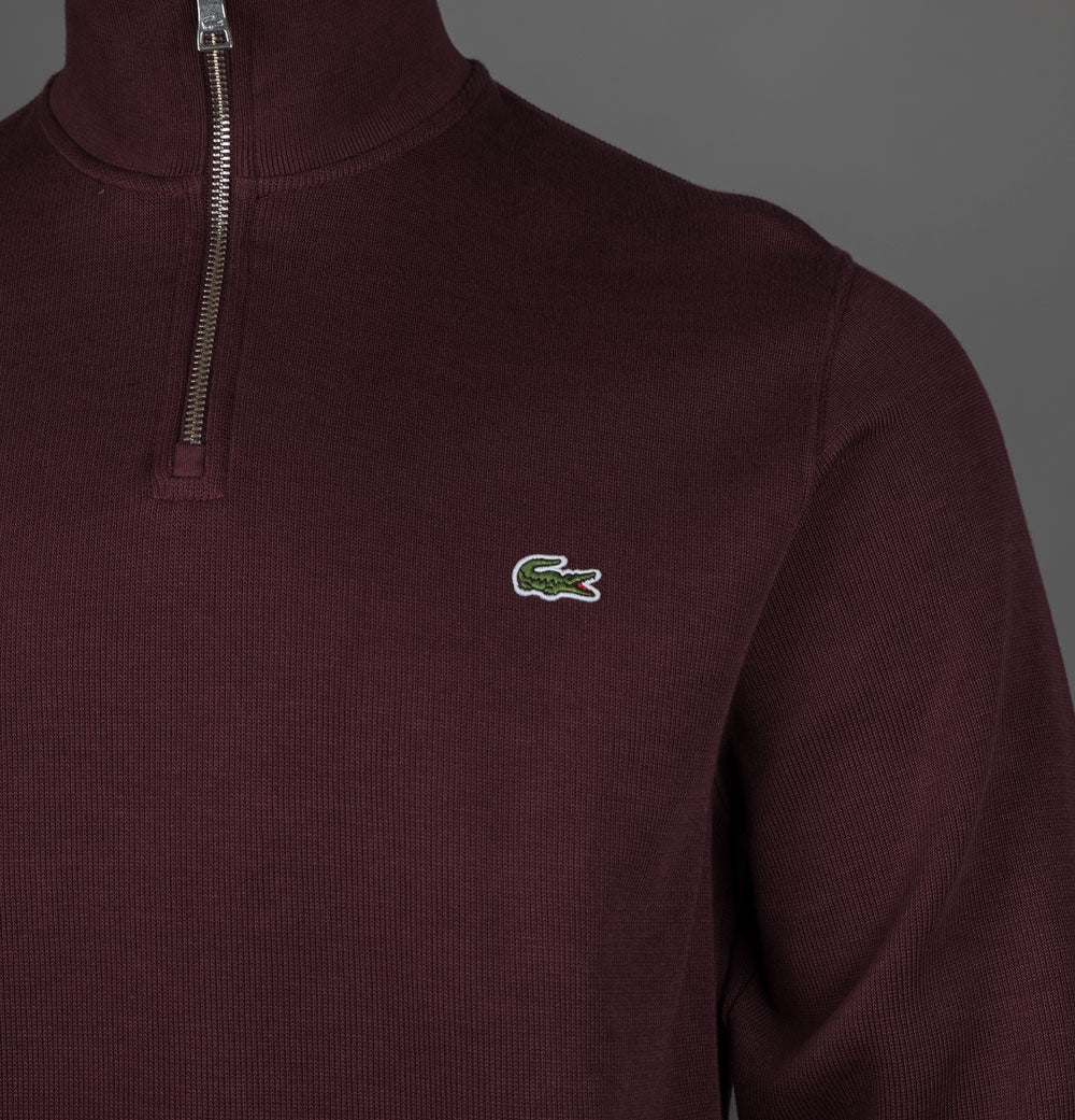 Lacoste Zip Up High Neck Interlock Sweatshirt Burgundy - Image 4