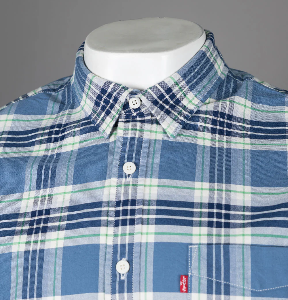 Levi's® Classic 1 Pocket Standard Check Shirt Blue - Image 3