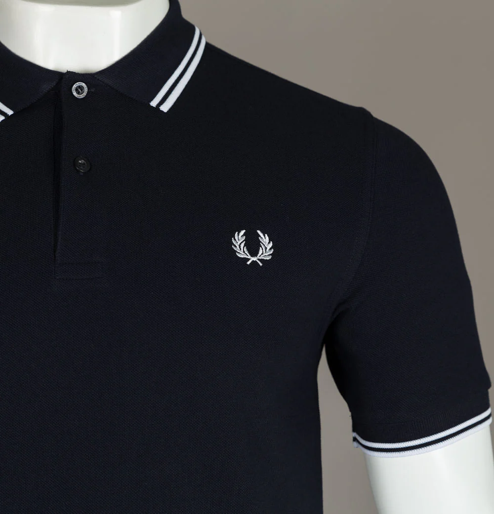 Fred Perry M3600 Polo Shirt Navy Blue/White - Image 4