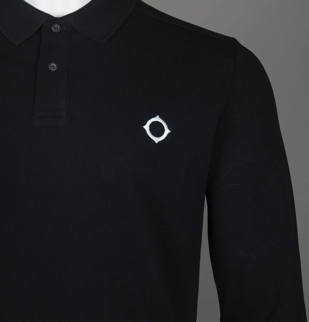 Ma.Strum LS Pique Polo Shirt Jet Black - Image 4