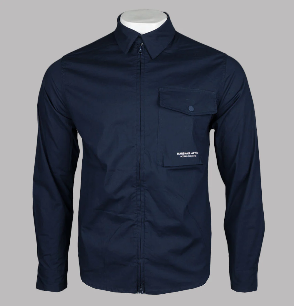 Marshall Artist Gaberdine Zip Overshirt Navy