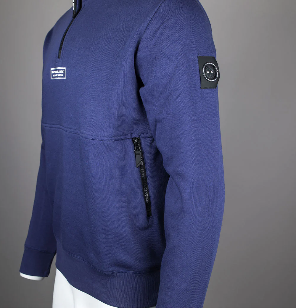 Marshall Artist Siren Box Logo 1/4 Zip Sweatshirt Monarch Blue - Image 5