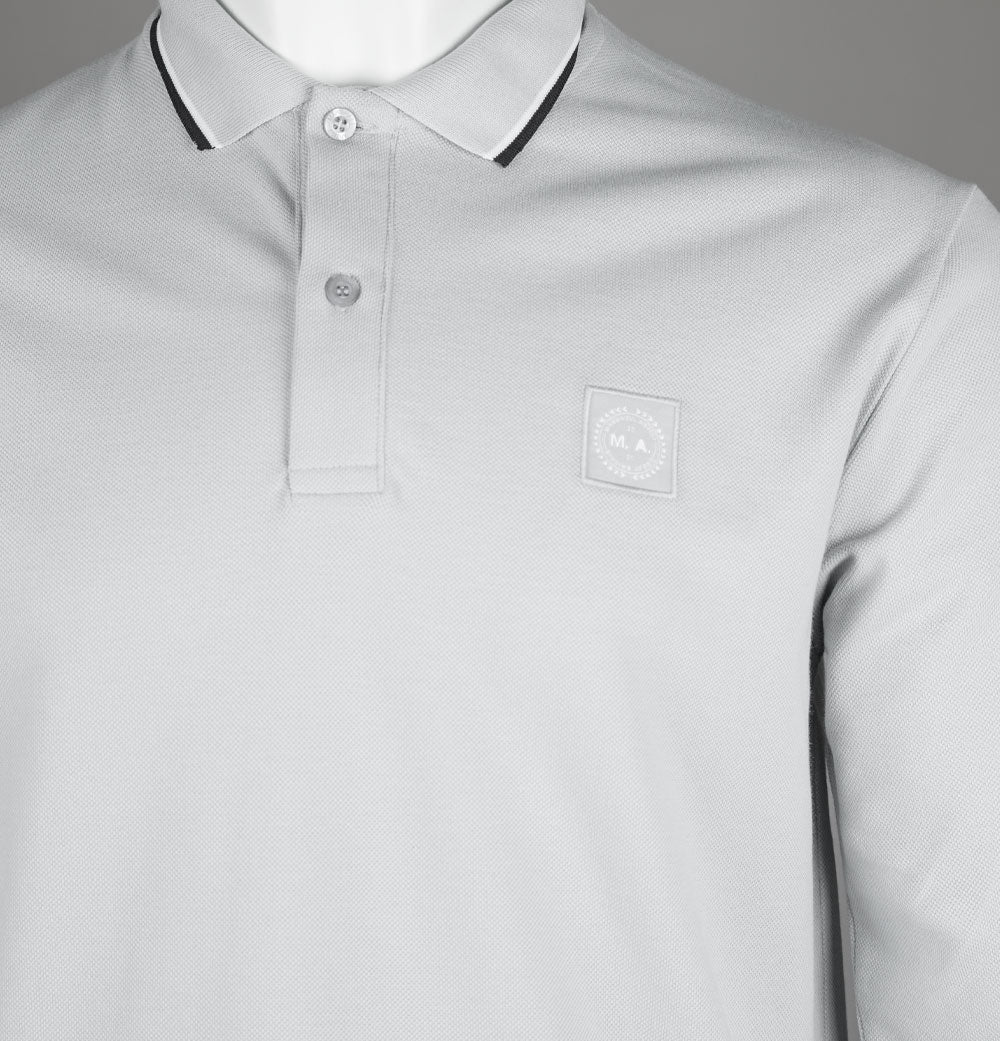 Marshall Artist Siren LS Tipped Polo Shirt Ghost Grey - Image 3