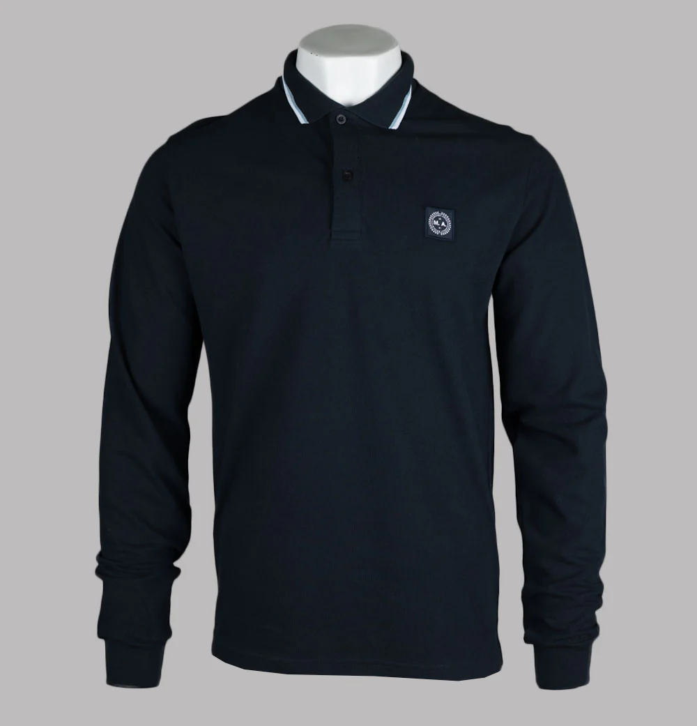Marshall Artist Siren LS Tipped Polo Shirt Navy