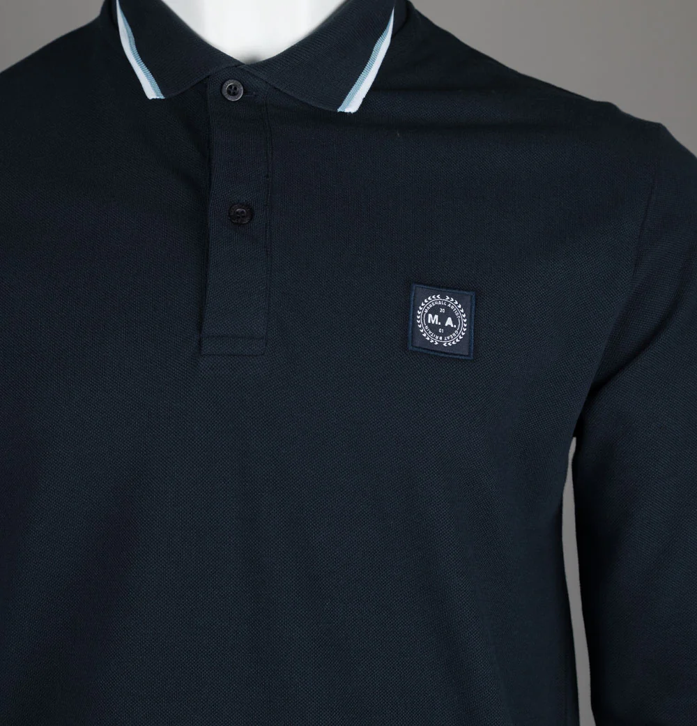 Marshall Artist Siren LS Tipped Polo Shirt Navy - Image 3