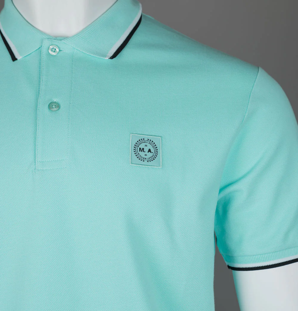 Marshall Artist Tipped Polo Shirt Aqua - Image 3