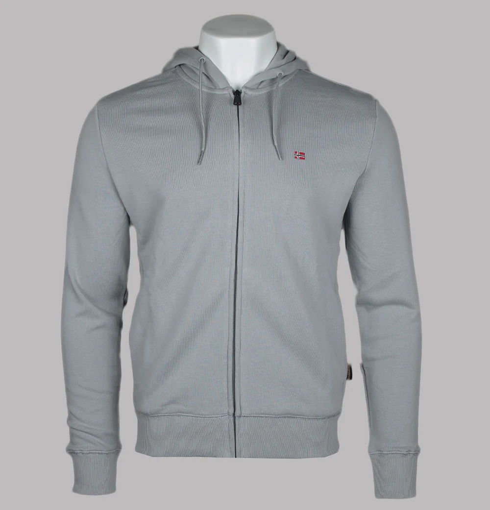 Napapijri Balis Full Zip Up Hooded Sweatshirt Ultimate Grey