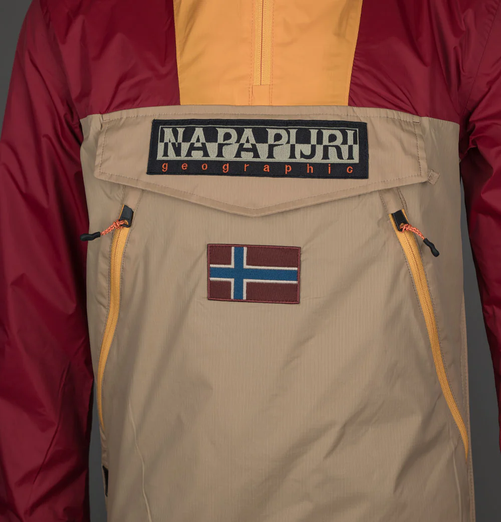Napapijri Rainforest Ripstop Anorak Jacket Beige/Red/Orange - Image 4