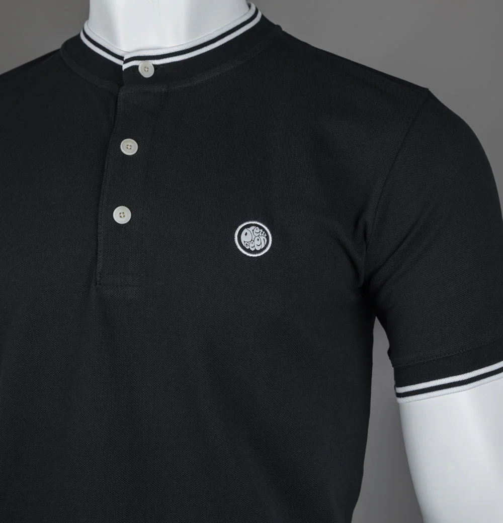 Pretty Green Allesley Tipped Grandad T-Shirt Black - Image 4