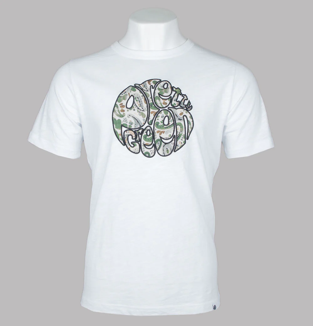 Pretty Green Aquarelle Paisley Applique Logo T-Shirt White