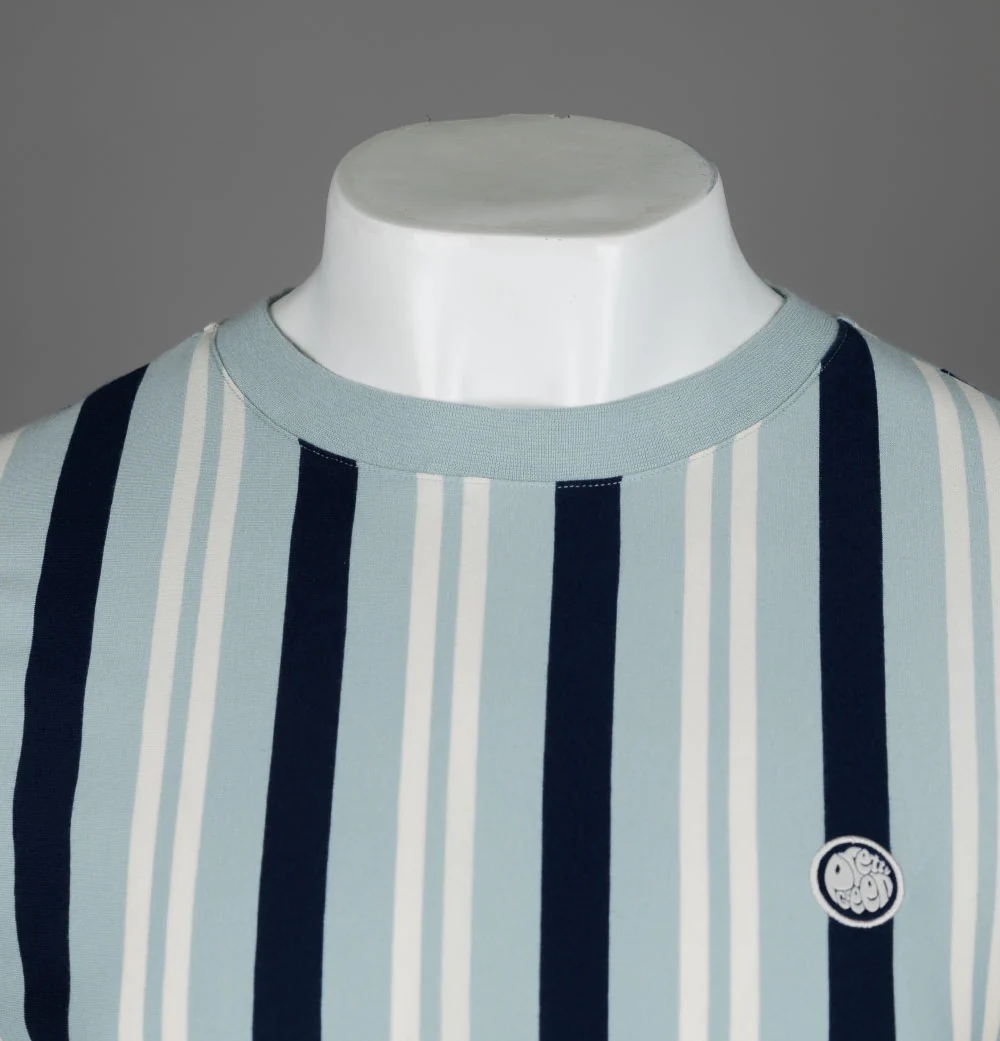 Pretty Green Capella Vertical Stripe T-Shirt Light Blue - Image 4