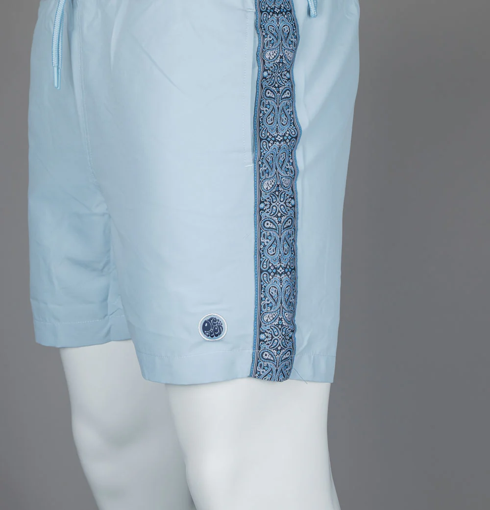 Pretty Green Eclipse Paisley Tape Swim Shorts Light Blue - Image 5