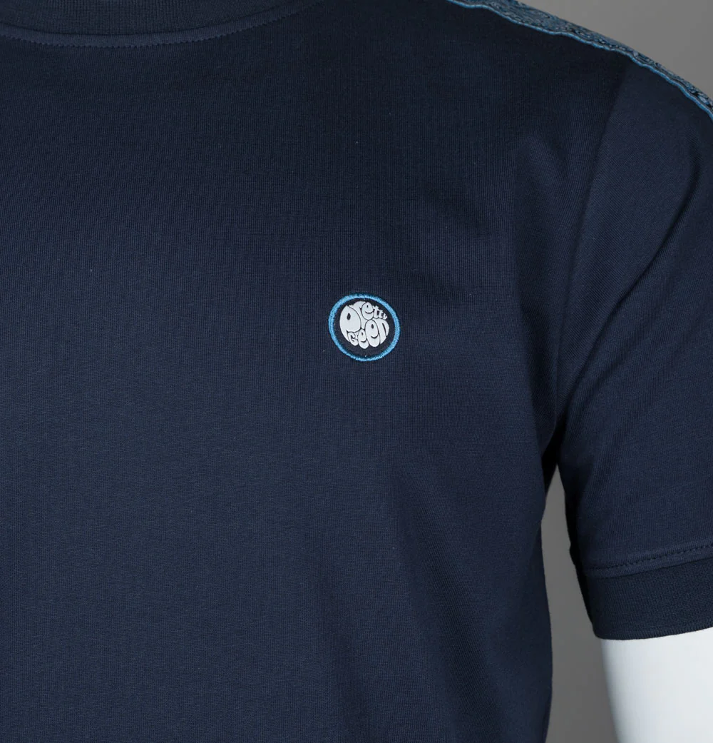 Pretty Green Eclipse Paisley Tape T-Shirt Navy - Image 3