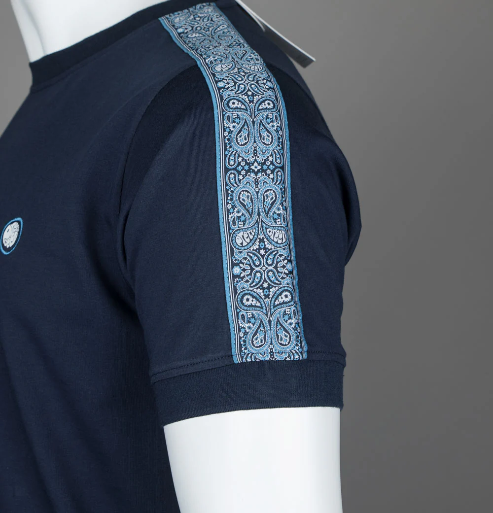 Pretty Green Eclipse Paisley Tape T-Shirt Navy - Image 4