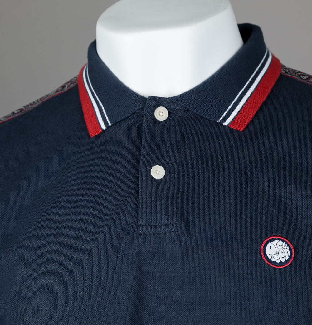 Pretty Green Eclipse Tape Polo Shirt Navy - Image 3