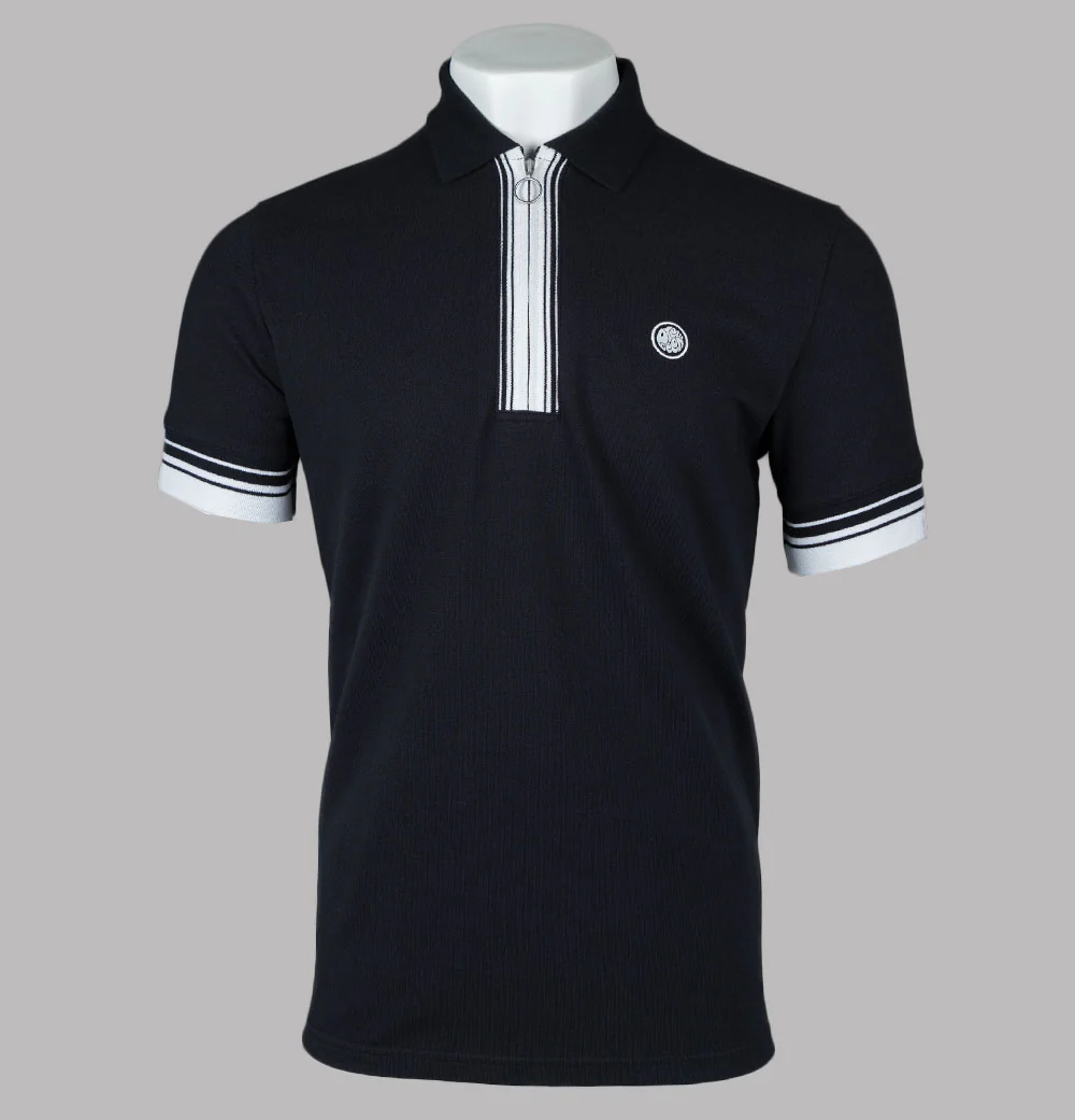Pretty Green Finham Zip Neck Polo Shirt Black