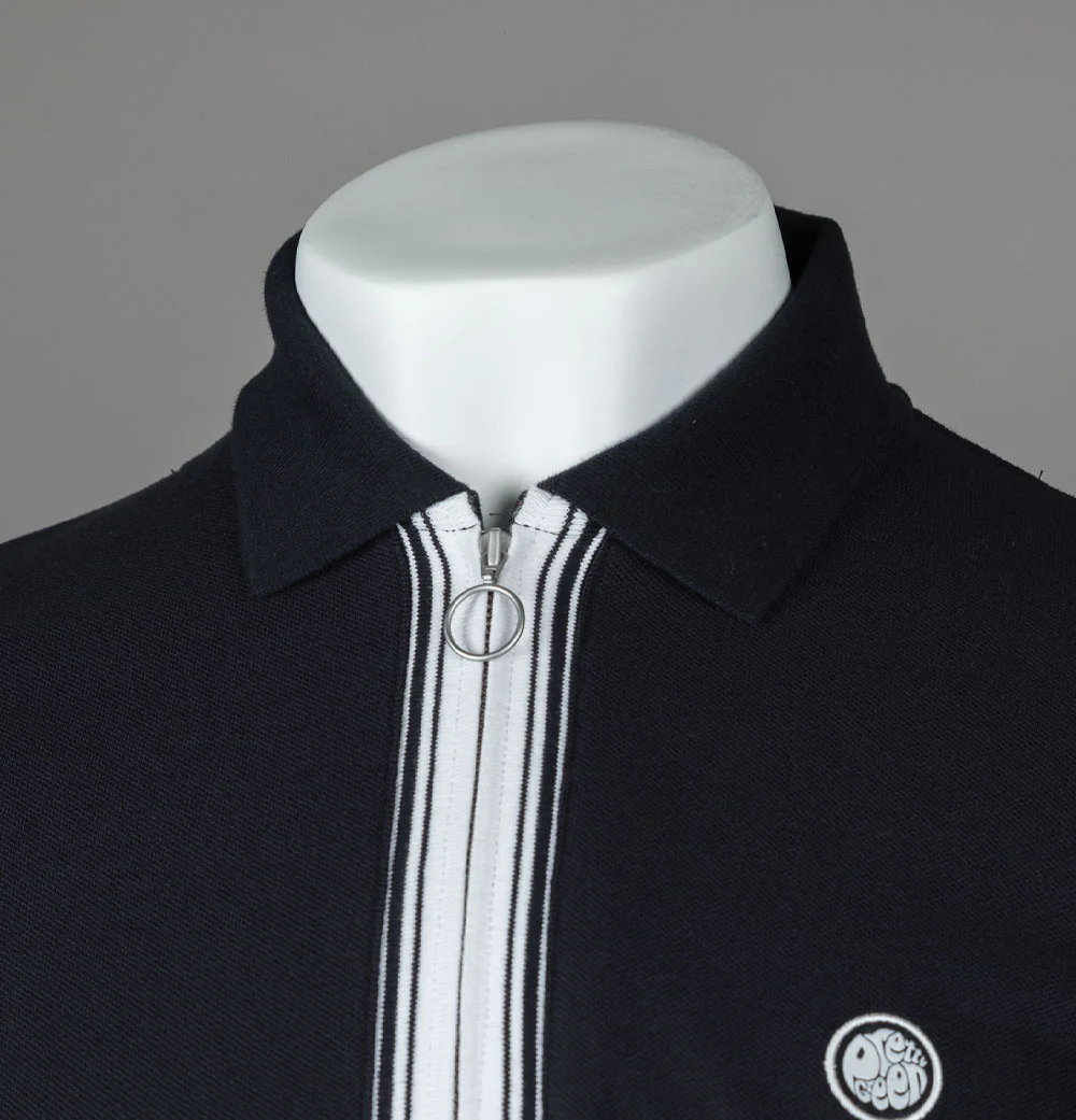 Pretty Green Finham Zip Neck Polo Shirt Black - Image 3