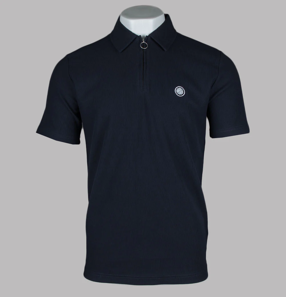 Pretty Green Islington SS Zip Polo Shirt Navy