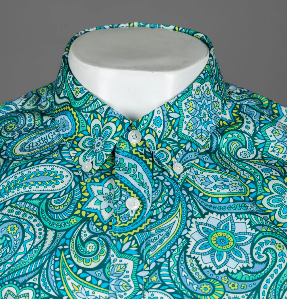 Pretty Green Itchycoo Paisley Shirt Green - Image 3
