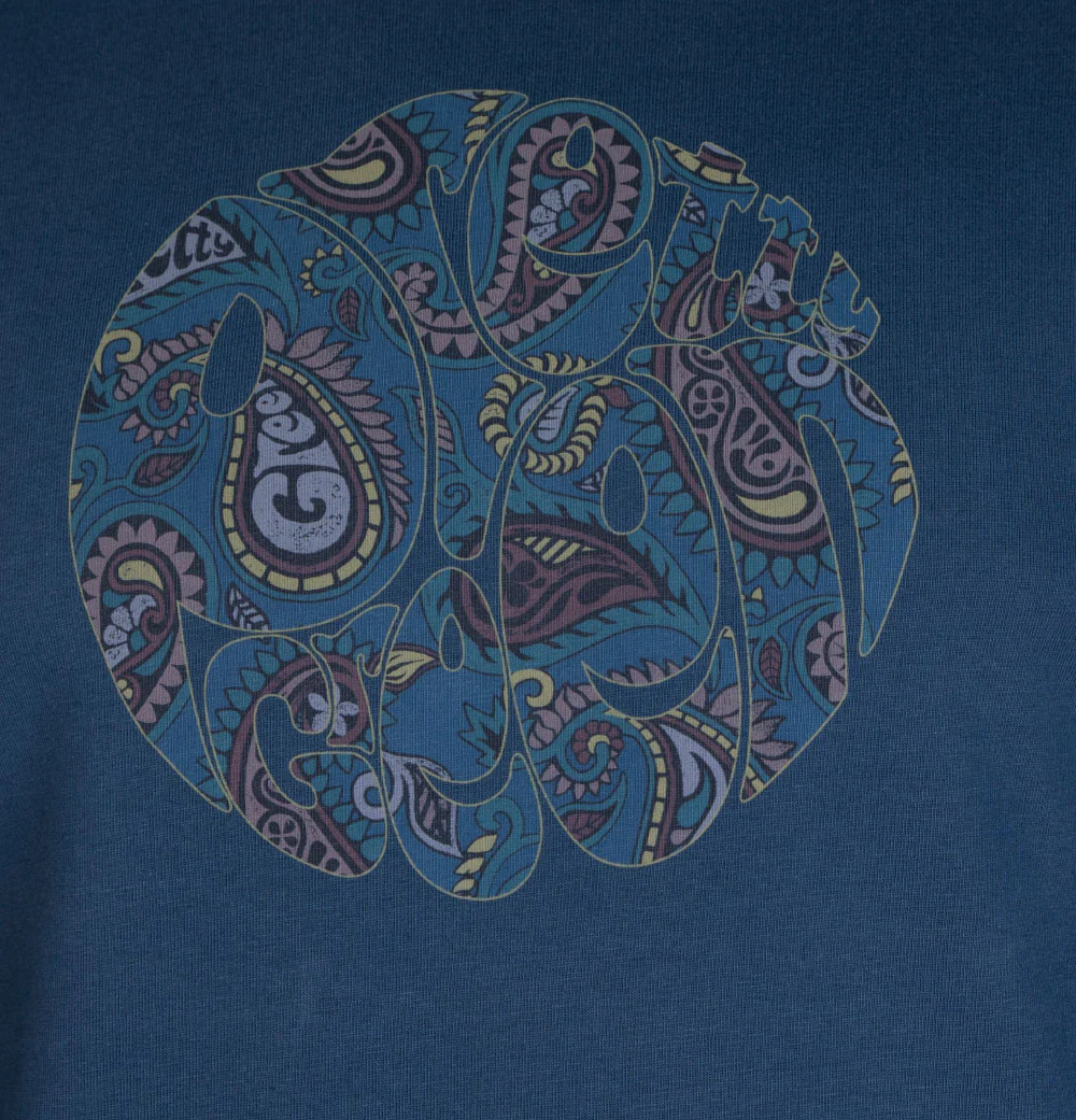 Pretty Green LS Alloway Paisley Logo T-Shirt Navy - Image 3