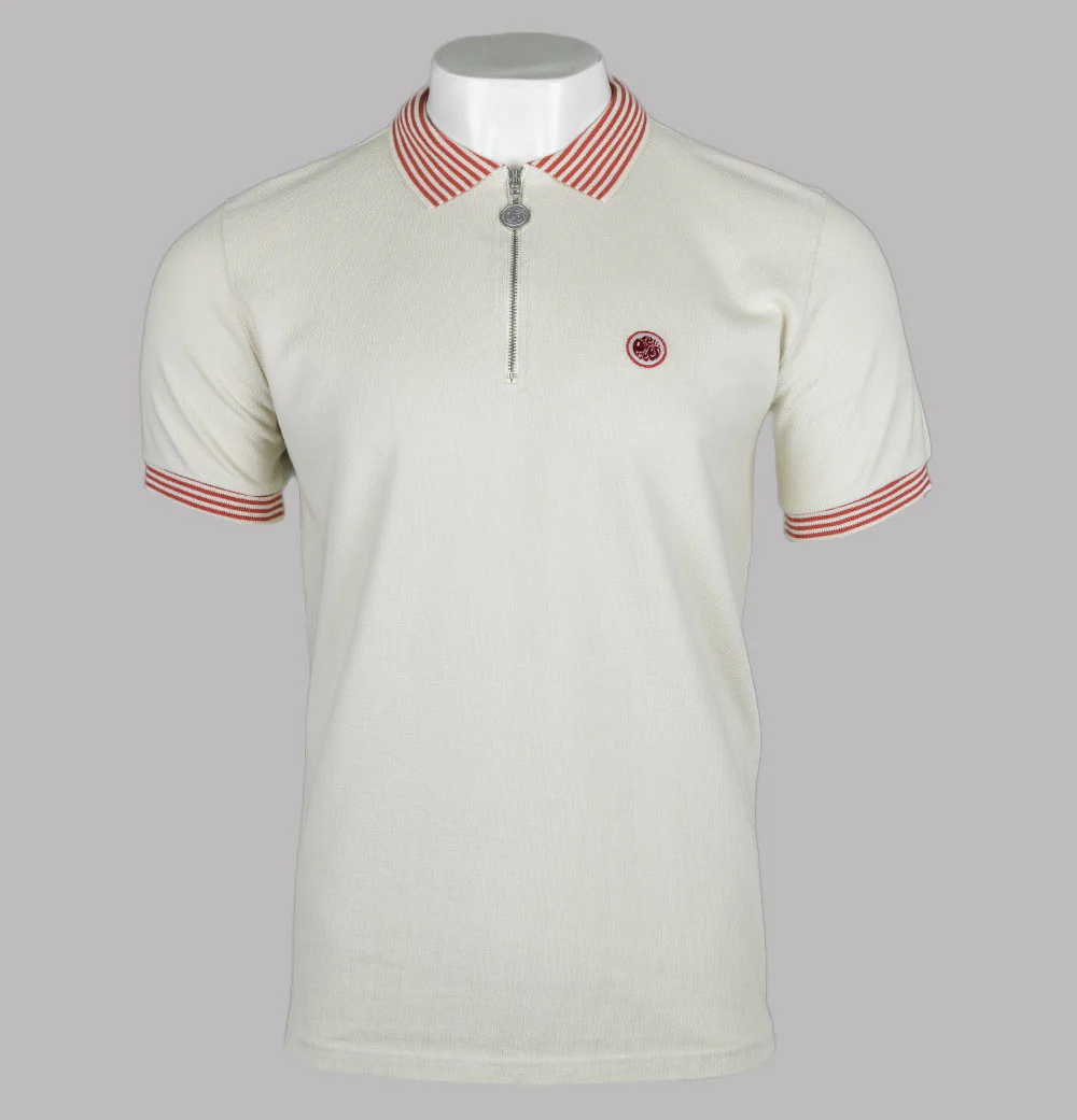 Pretty Green Orion Stripe Collar Polo Stone