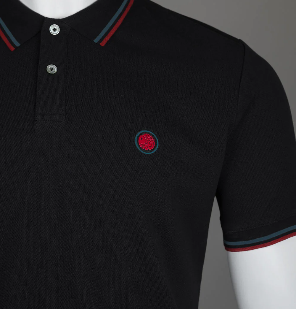 Pretty Green Wonderwall Paisley Placket Polo Shirt Black - Image 4