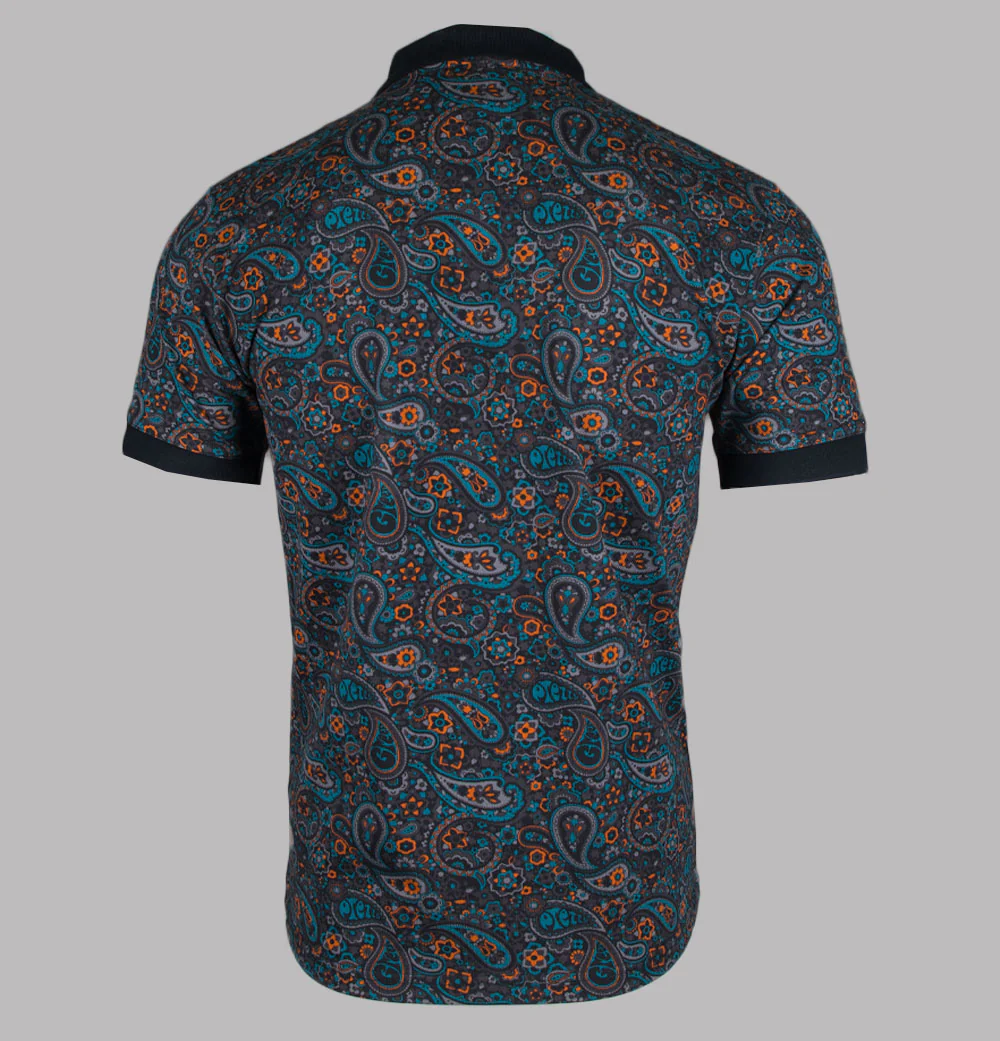 Pretty Green Wonderwall Paisley Polo Shirt Dark Grey - Image 2