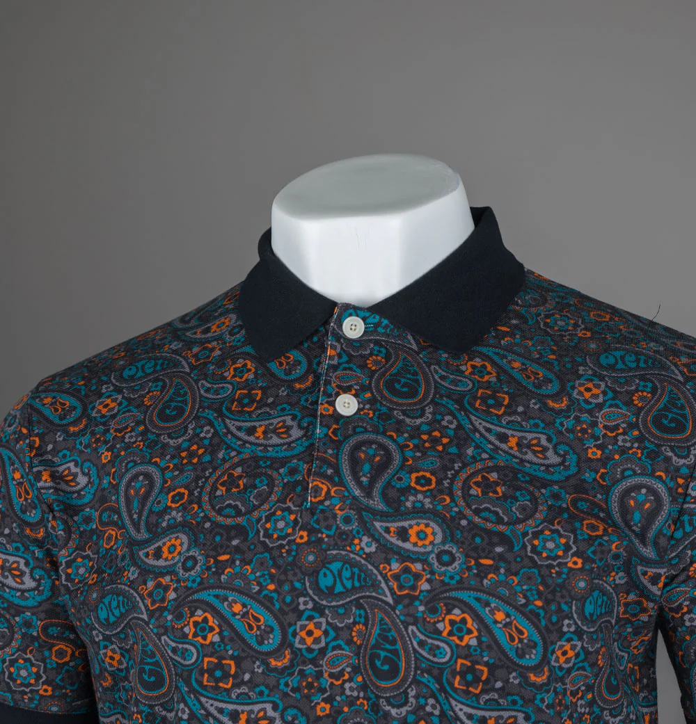 Pretty Green Wonderwall Paisley Polo Shirt Dark Grey - Image 3