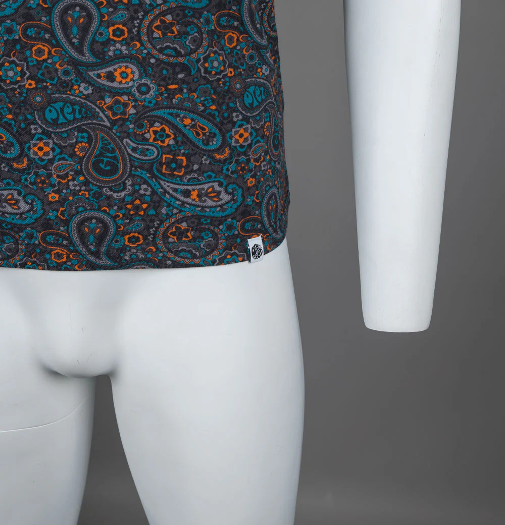 Pretty Green Wonderwall Paisley Polo Shirt Dark Grey - Image 4
