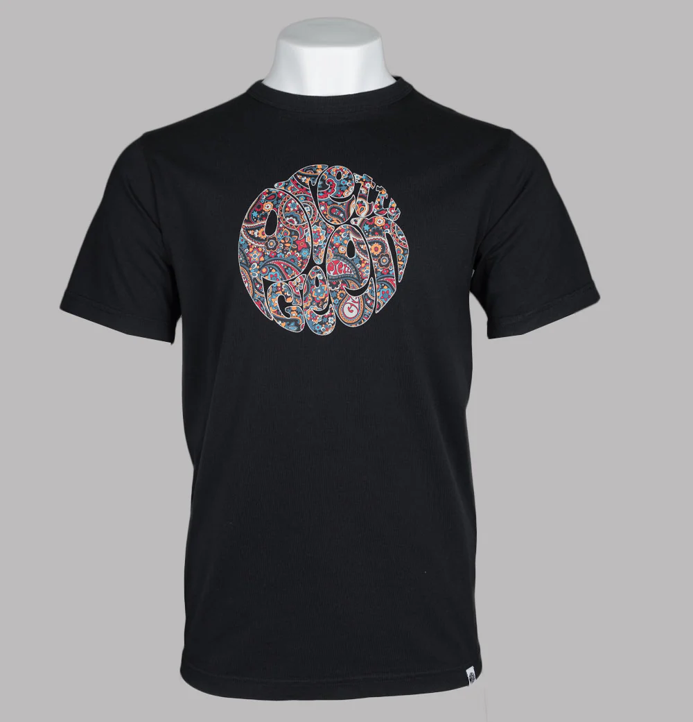 Pretty Green Wonderwall Paisley Print Logo T-Shirt Black