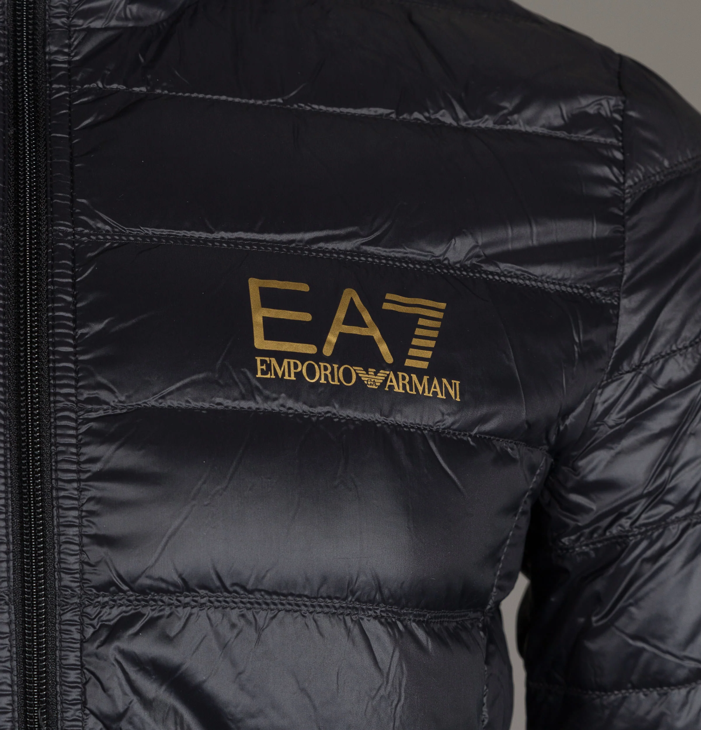 EA7 Quilted Down Hooded Jacket Black/Gold - Image 4