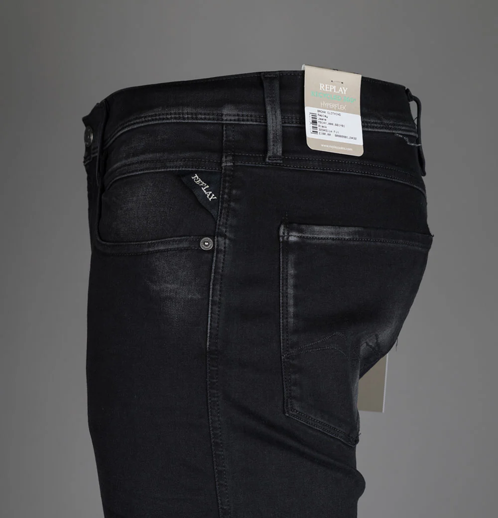 Replay Anbass Slim Fit Hyperflex Recycled 360 Jeans Black - Image 5