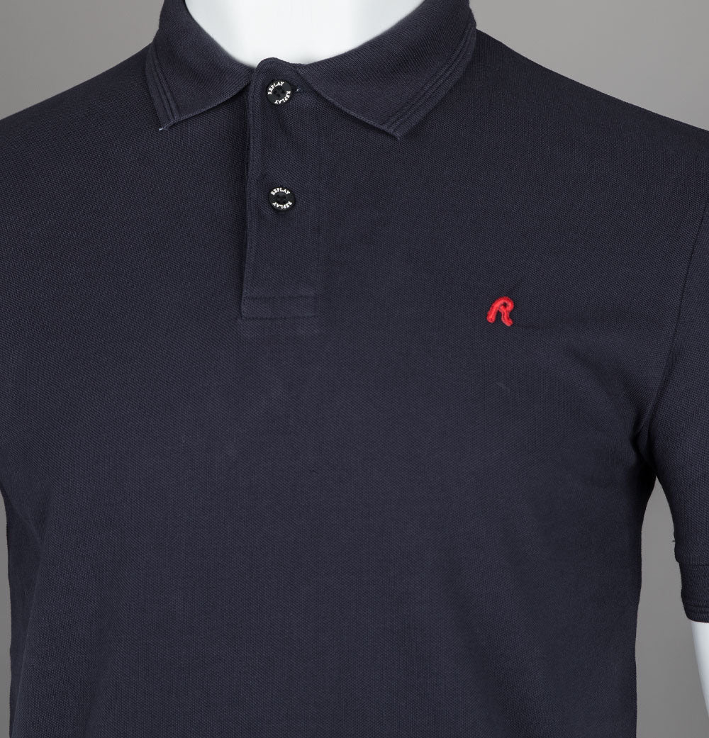 Replay Cotton Pique Polo Shirt Navy - Image 3