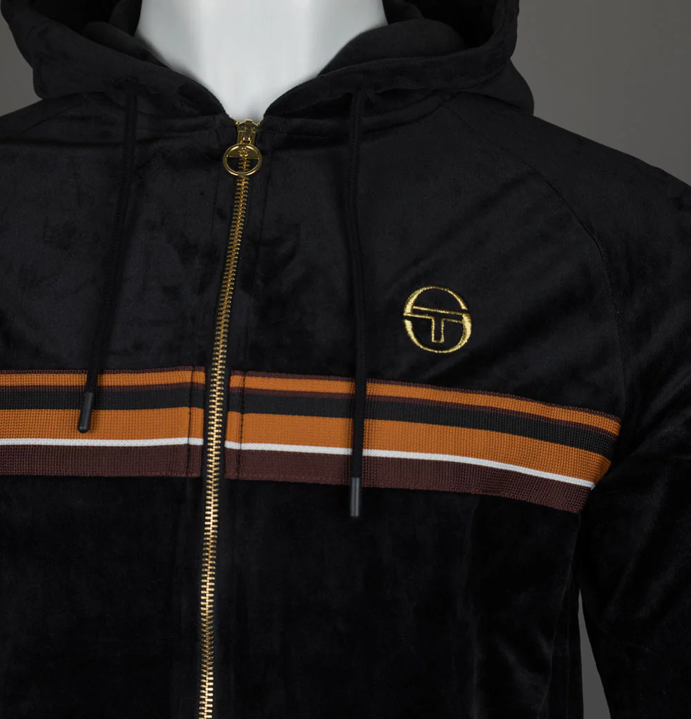 Sergio Tacchini Albi Velour Hooded Track Top Black/Gold - Image 3