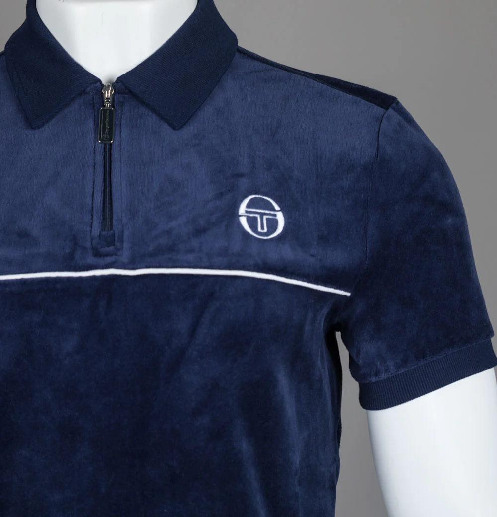 Sergio Tacchini Cardona Velour Zip Polo Shirt Maritime Blue/White - Image 3